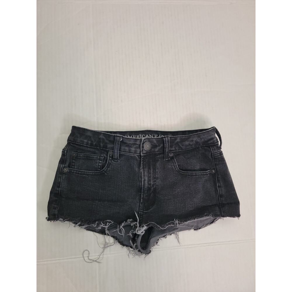 AMERICAN EAGLE Jean Shorts 2 Hi-Rise Shortie Micro Stretch Distressed Charcoal